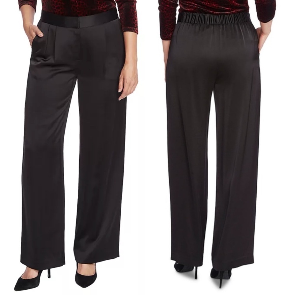 NWT Vince Camuto Wide Leg Luxe Satin Party Pants in Rich Black